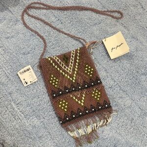 Free People Purple and Green Patterned Crossbody Bag